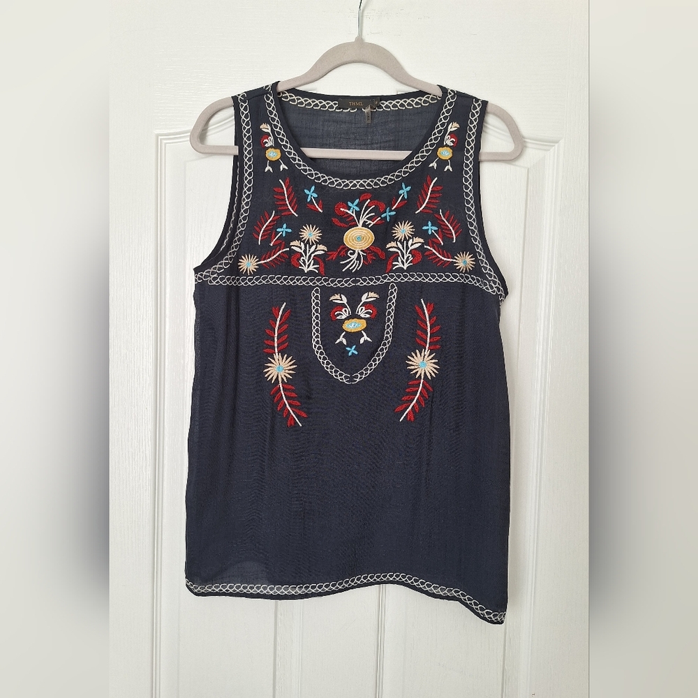 THML Grey Embroidered Sleeveless Top